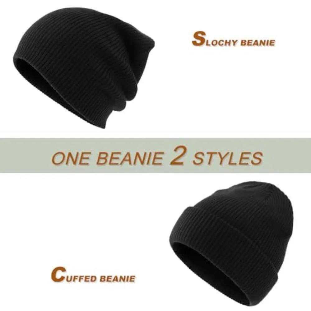 Unisex Knitted Skull Cuffed Beanie Slouchy Warm Winter Hat Soft Acrylic
